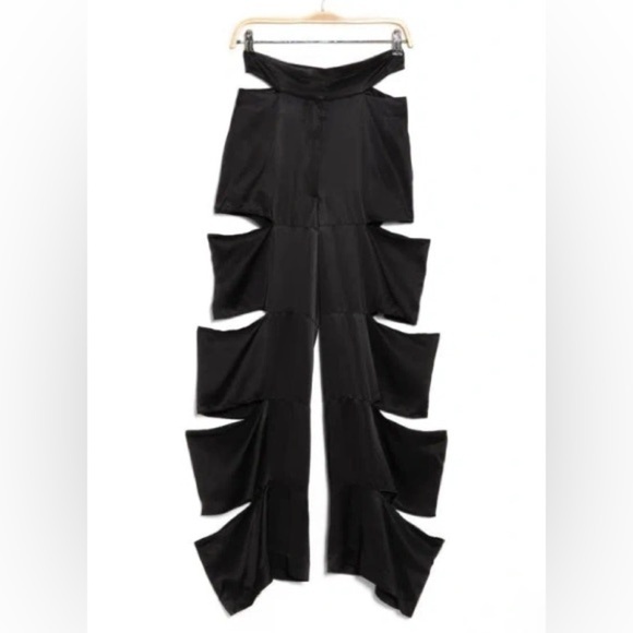 New Topshop Slash Wide Leg Cutout Satin Pants In Black Limited Edition Sz 6 - Picture 14 of 14